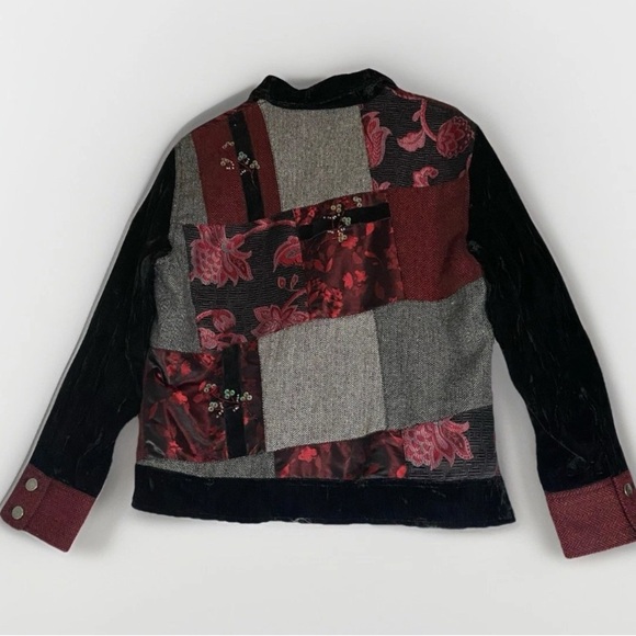 Vtg Attitude Patchwork Blazer Jacket M Velvet Tapestry Floral Boho Hippie Y2K - Picture 2 of 6